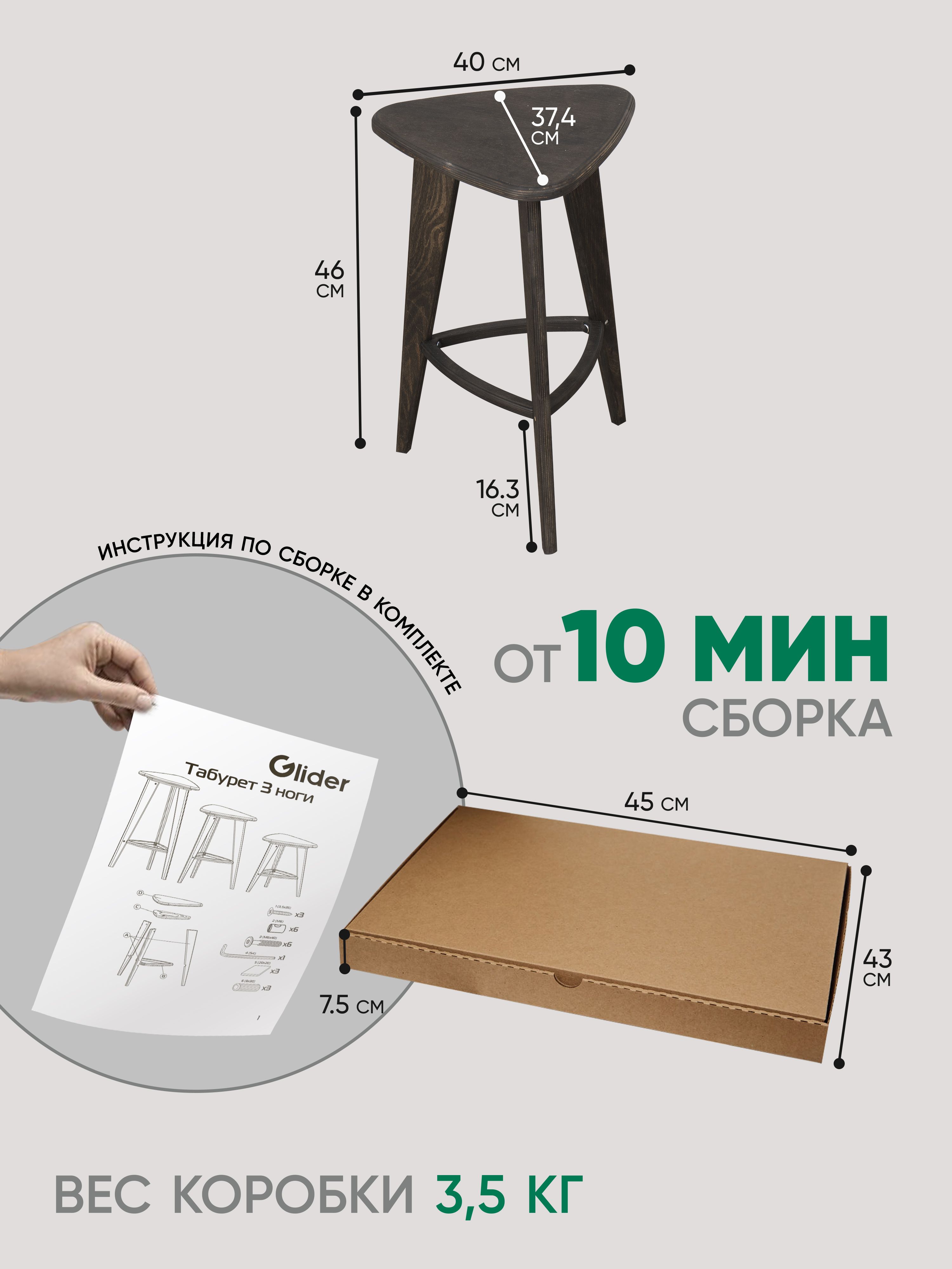 Табурет 3 ноги (пропитка венге)