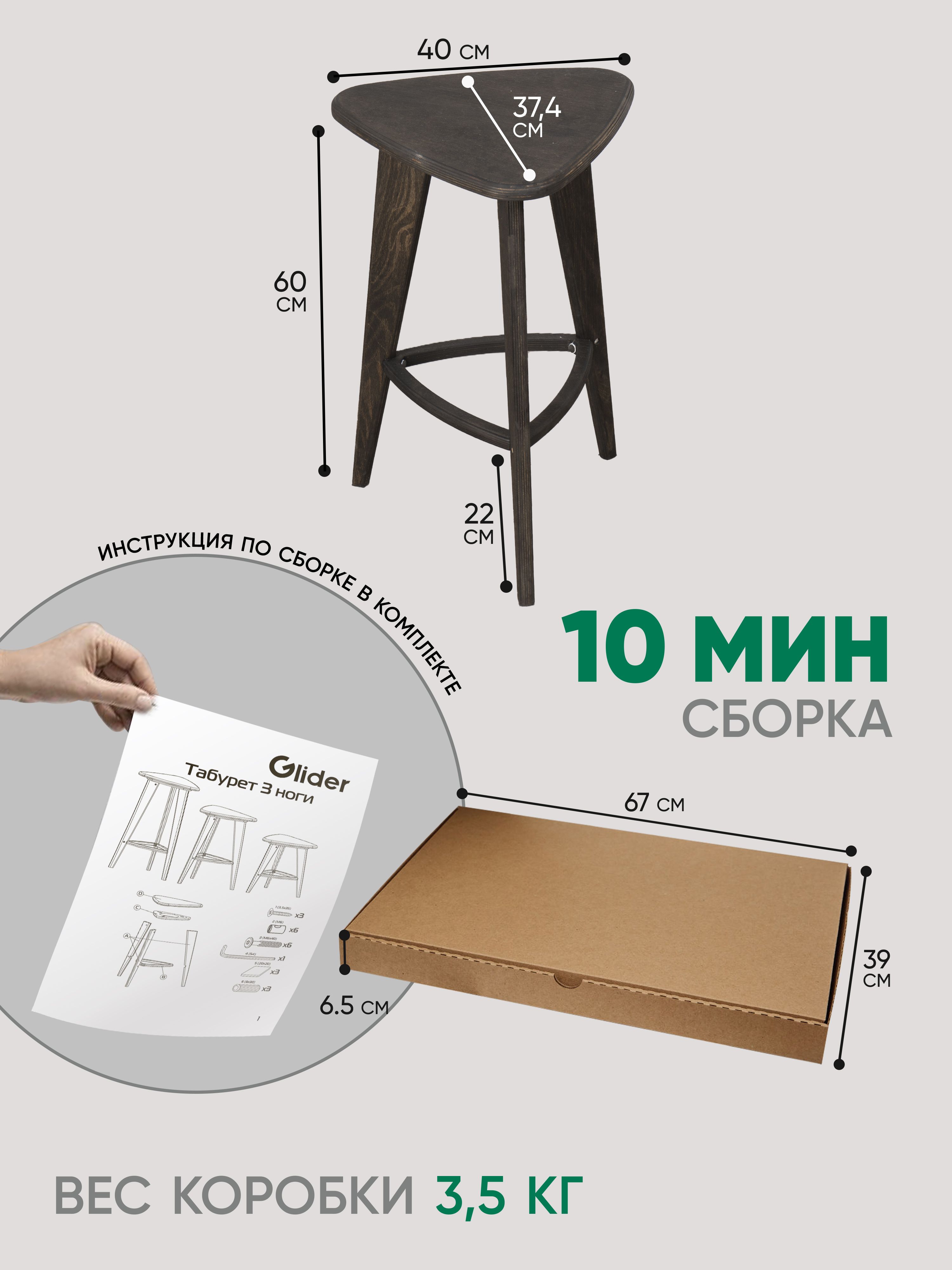 Табурет полубарный 3 ноги (пропитка венге)
