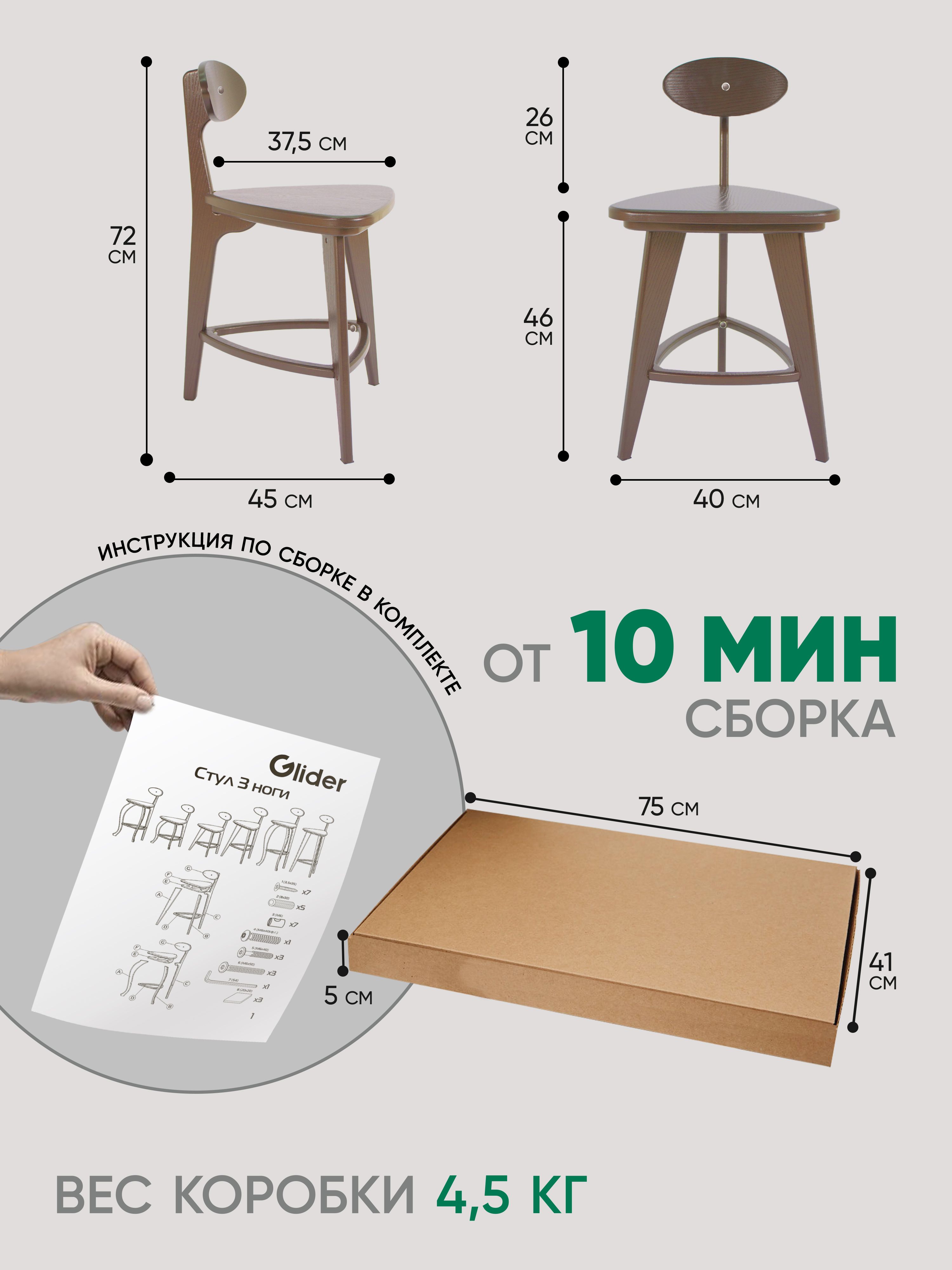 Стул 3 ноги (орех антик)