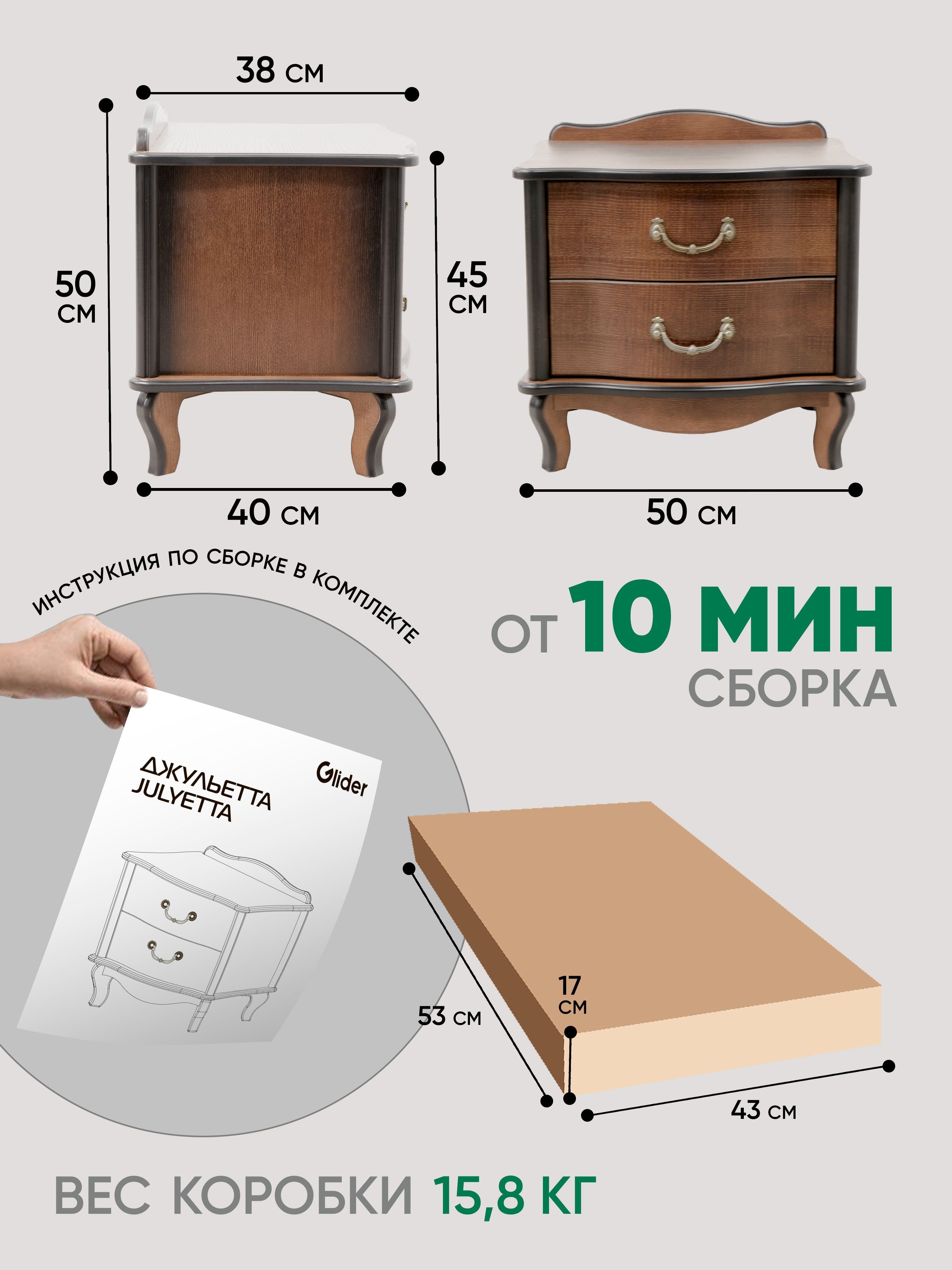 Тумбочка Джульетта с 2 ящиками (орех антик)